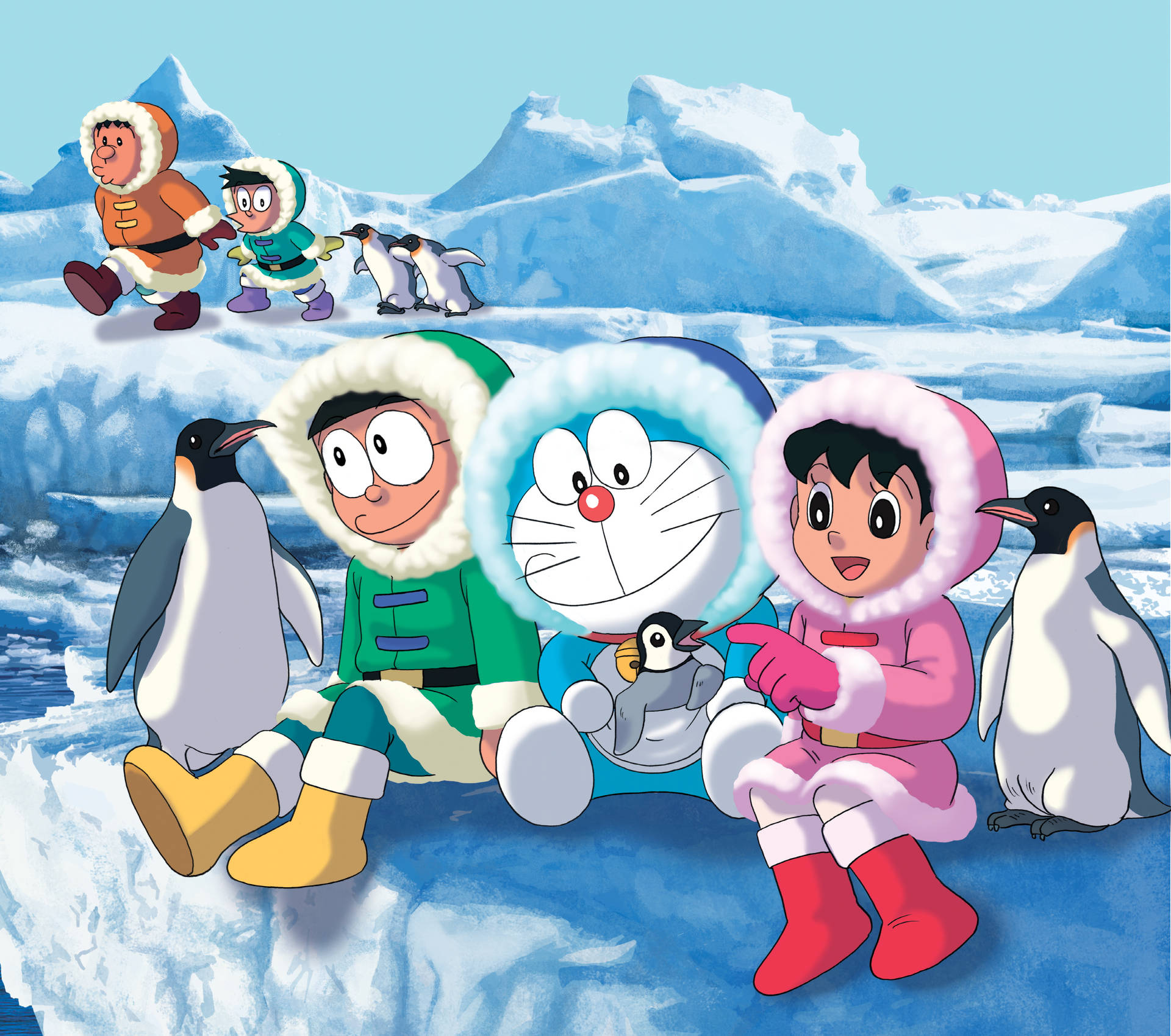 Sød Doraemon I Arktis Wallpaper