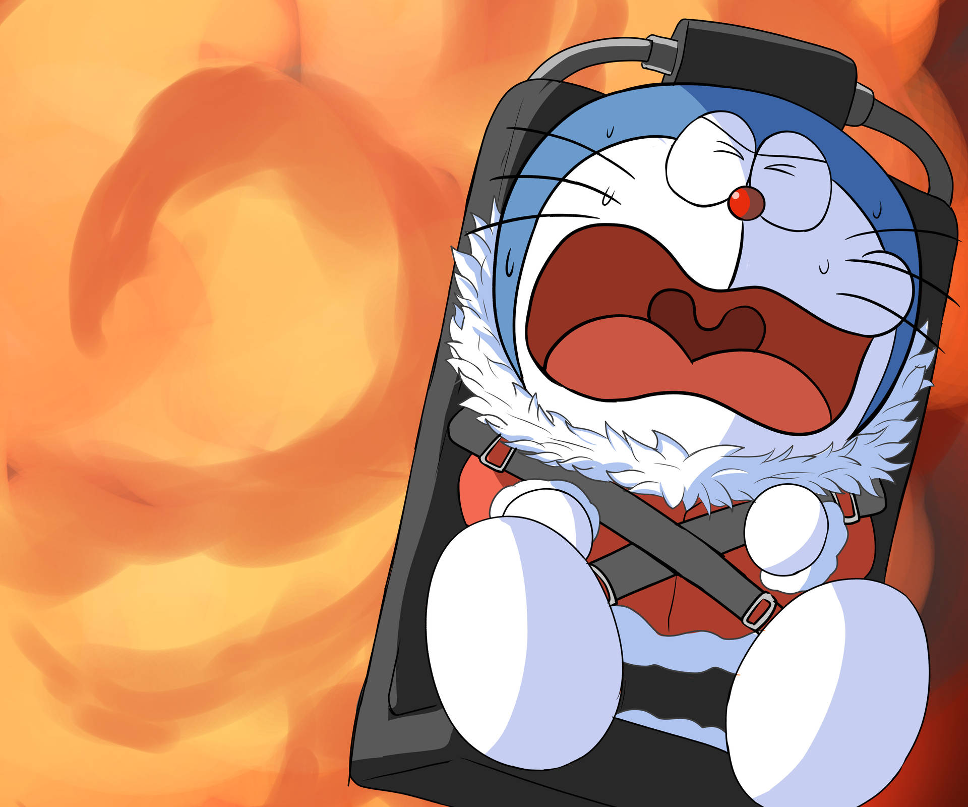 Sød Doraemon Strapped På Slæde Wallpaper