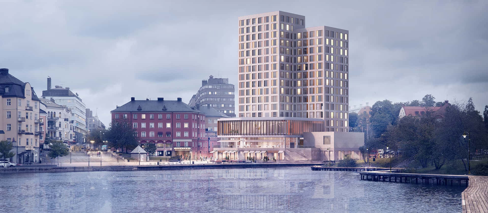 Sodertalje Waterfront Architecture Sweden Wallpaper