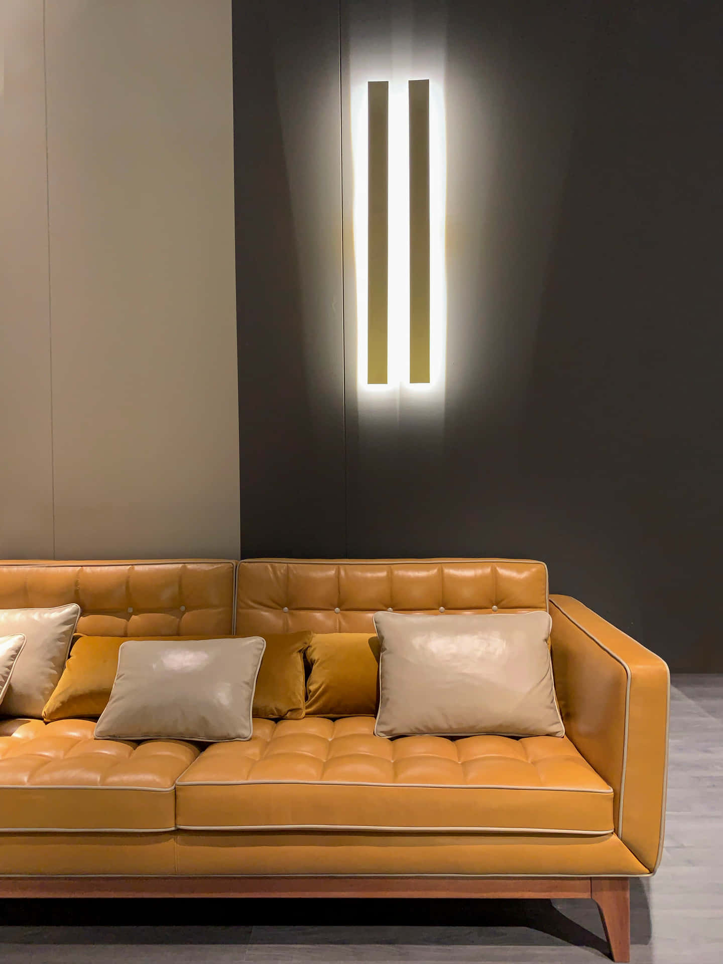 Orange Læder Sofa Couch Billede