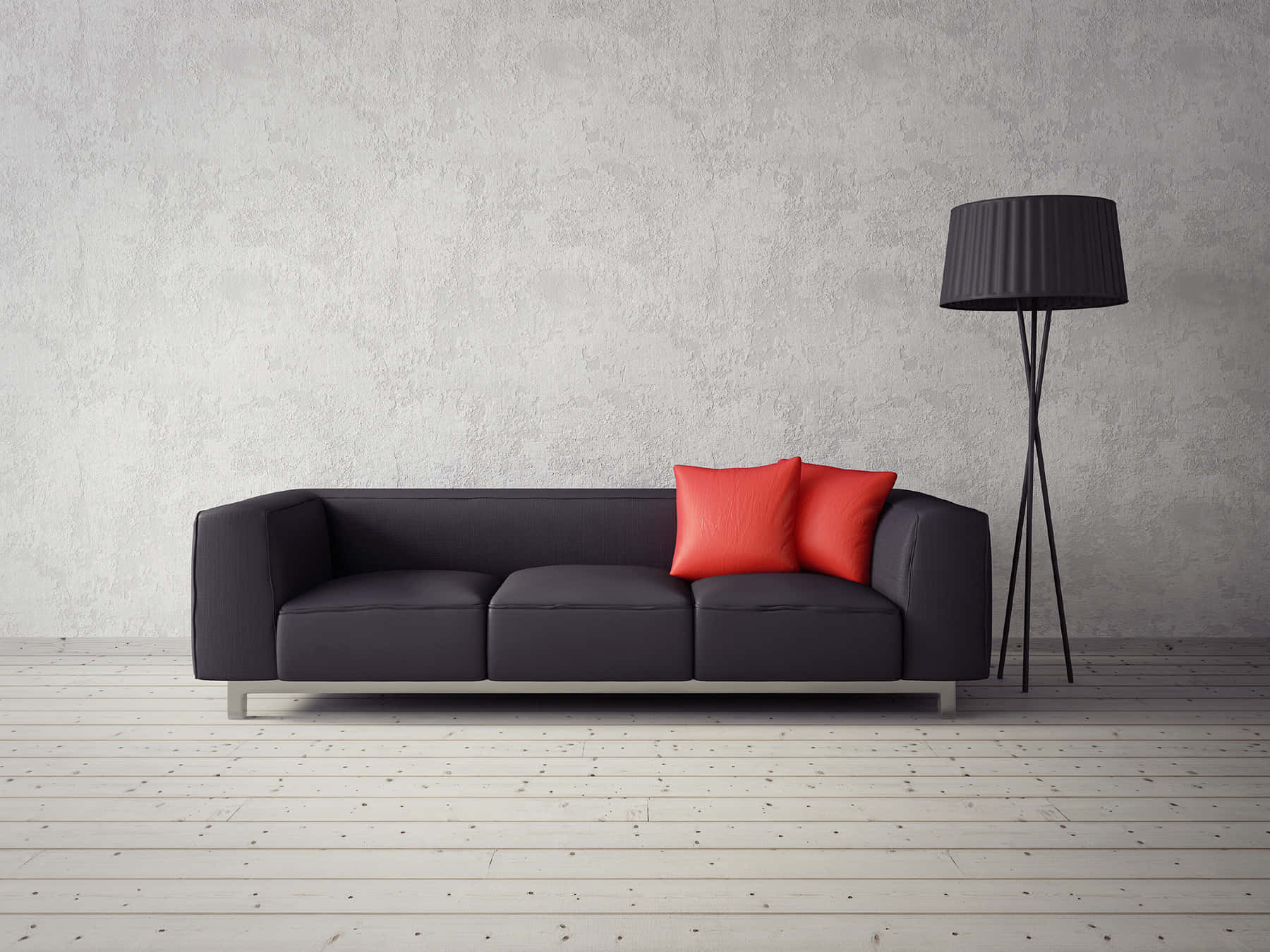 Sort Sofa Med Røde Puder Billede Tapeter