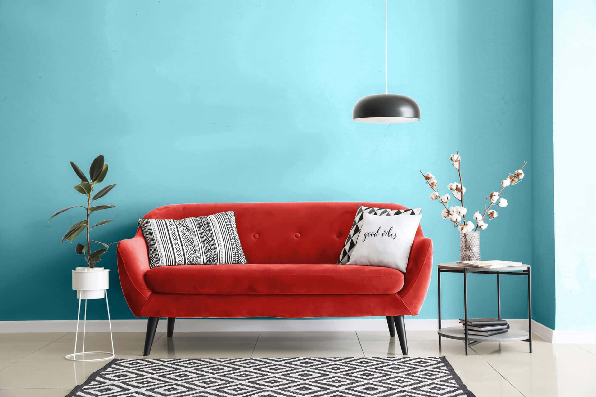 Rød sofa Couch med Puder billed tapet