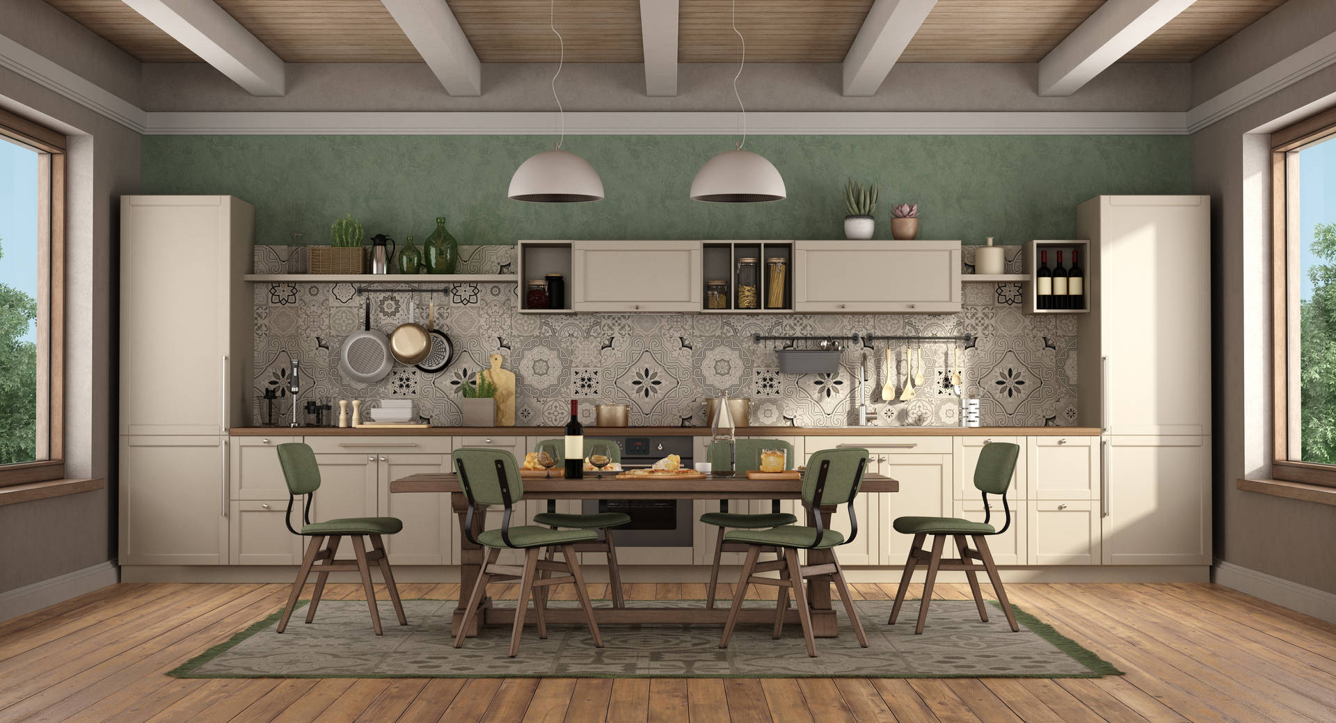Soft Green Kitchen Background Wallpaper