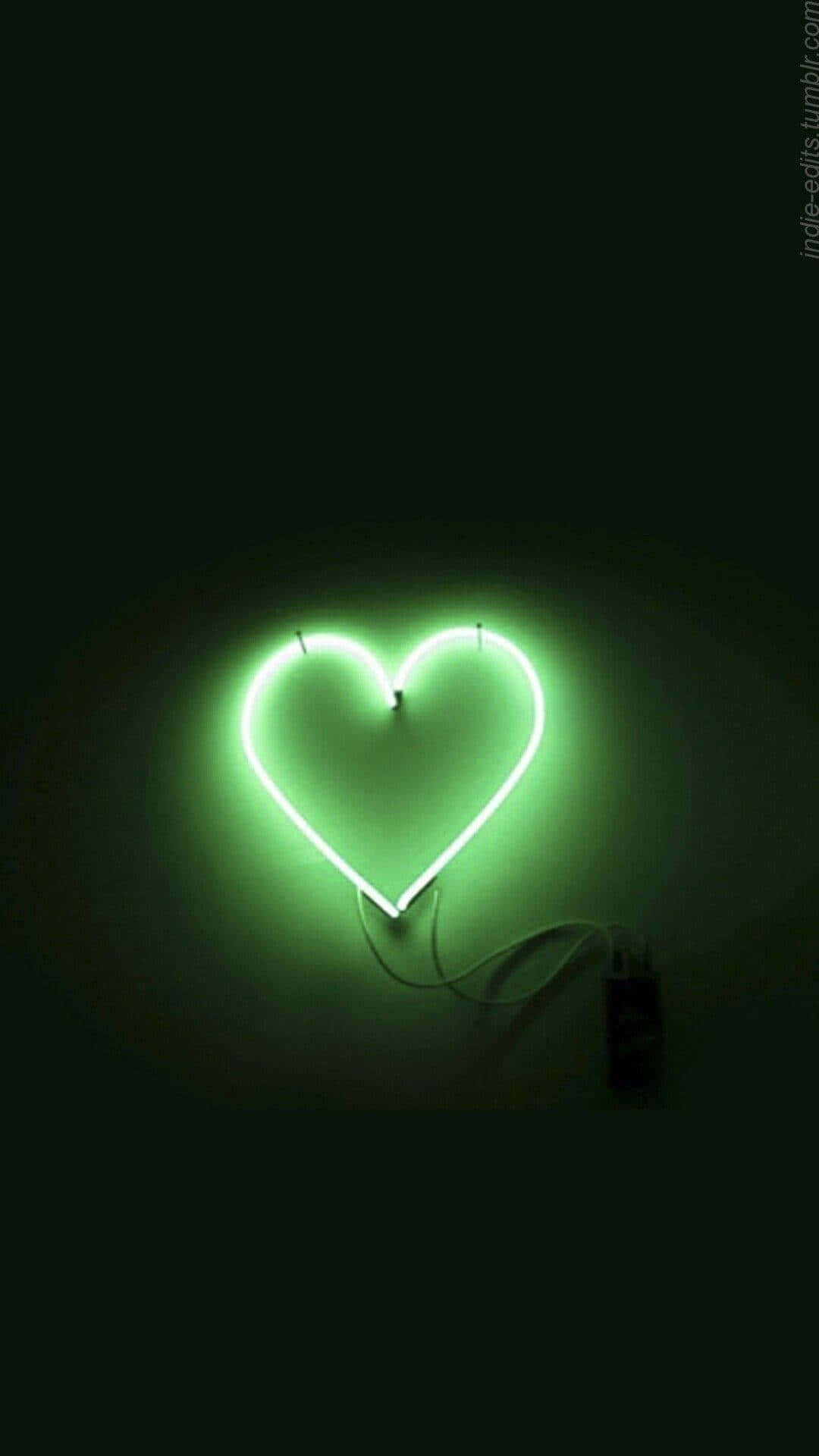 Soft Green Neon Heart Wall Art Wallpaper