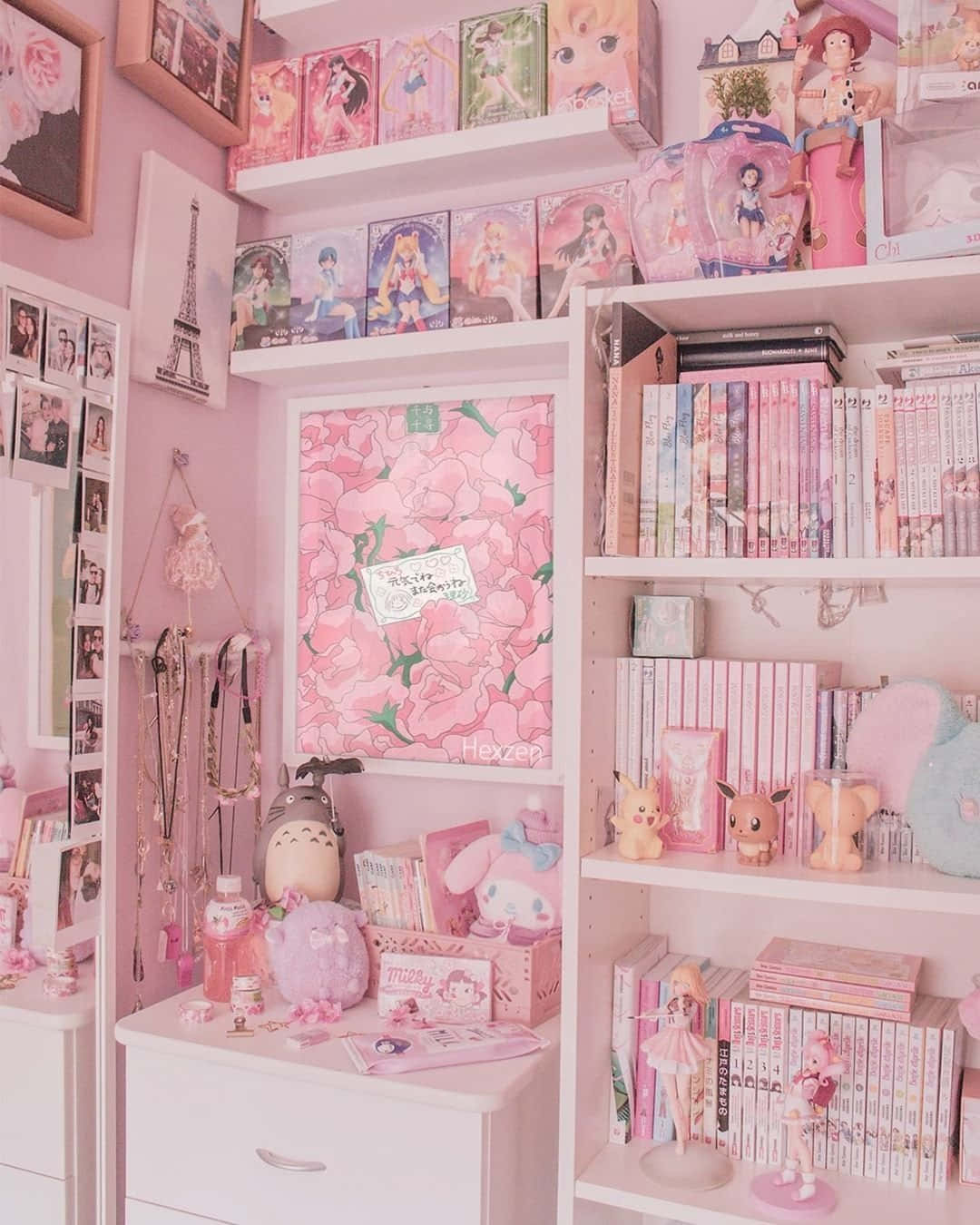 Soft Pink Anime Room Decor Wallpaper