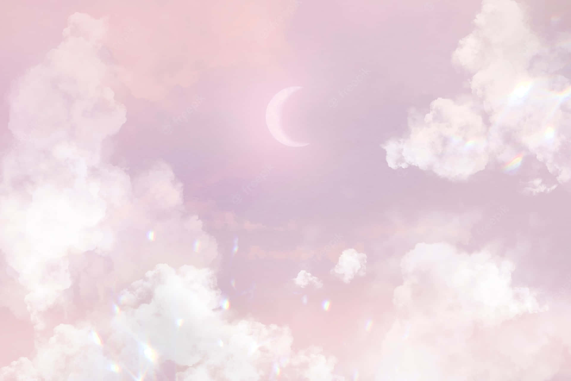 Moon Surrounded By Soft White Aesthetic Clouds Wallpaper