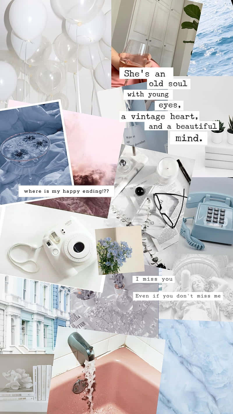 Soft White Aesthetic Photo Collage For Mobile Wallpaper