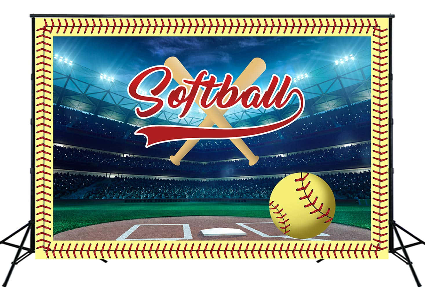 Softball Backdrop With Baseball Bat And Ball
