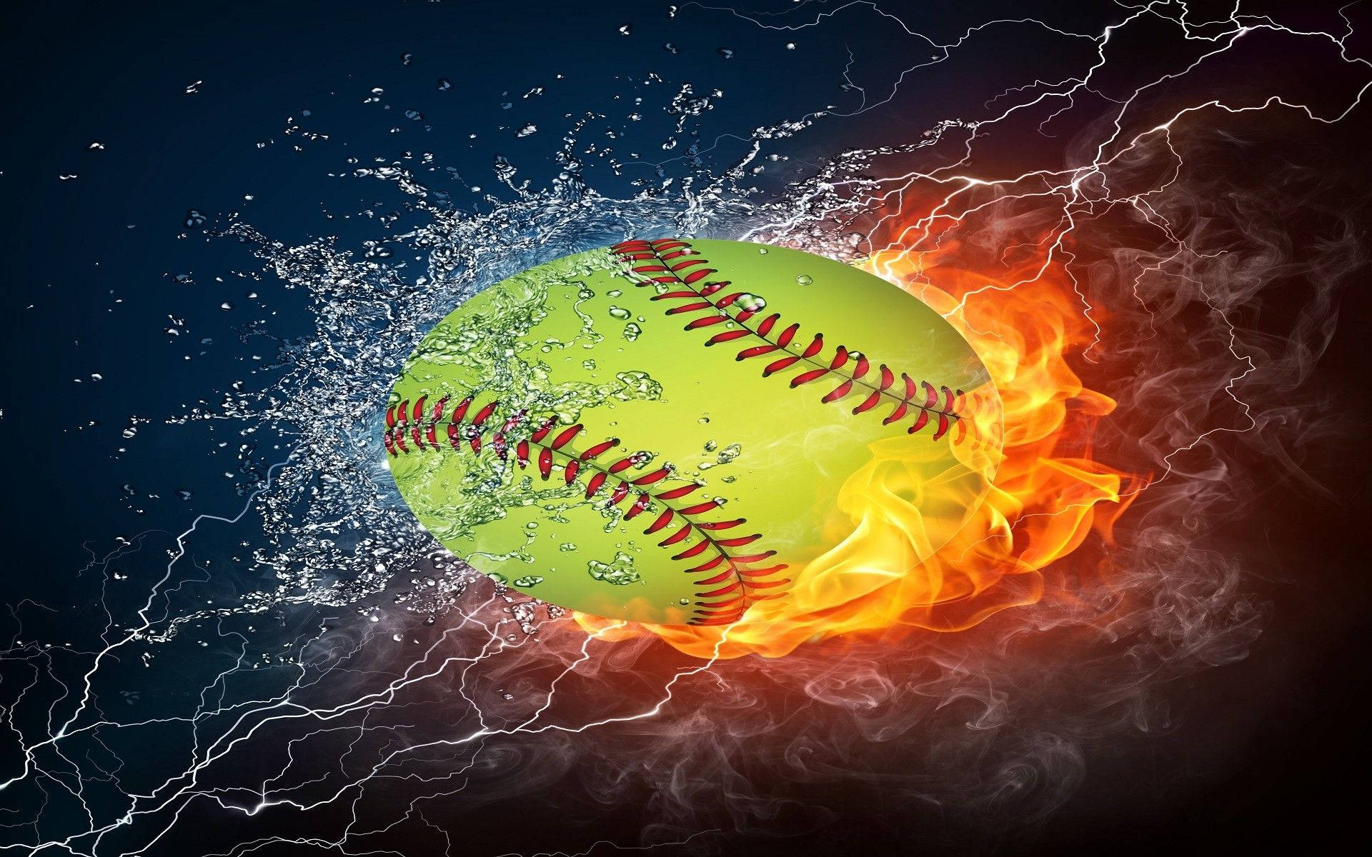 Softball With Fire And Water Effect Wallpaper