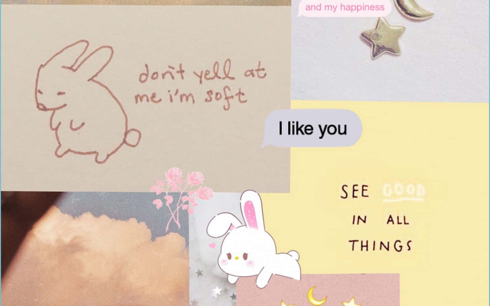 Softie Aesthetic Collage Bunniesand Positive Messages Wallpaper