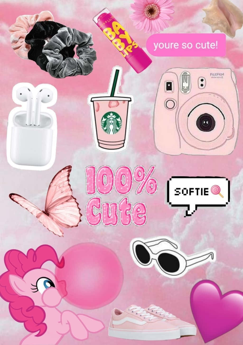 Softie Aesthetic Collage Pink Elements Wallpaper