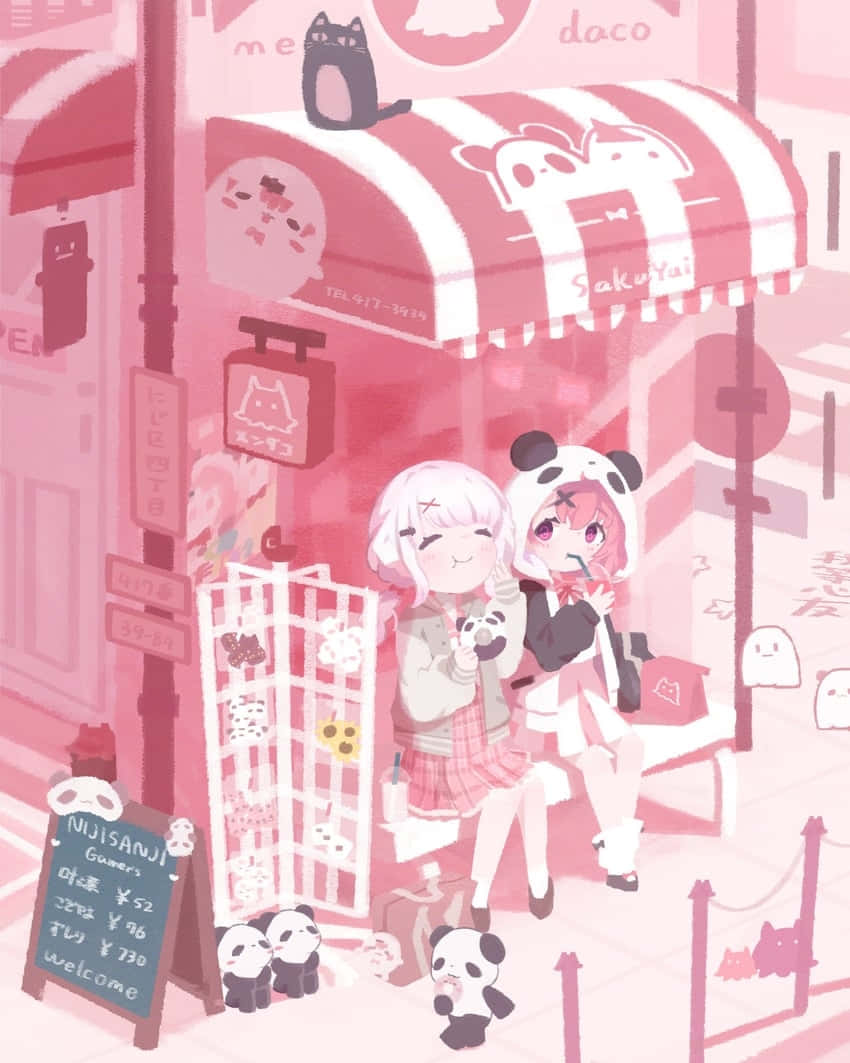 Softie Aesthetic Panda Theme Shopping District Wallpaper