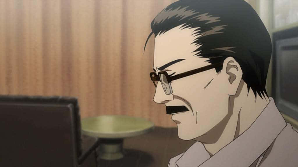 Soichiro Yagami deep in thought at work Wallpaper
