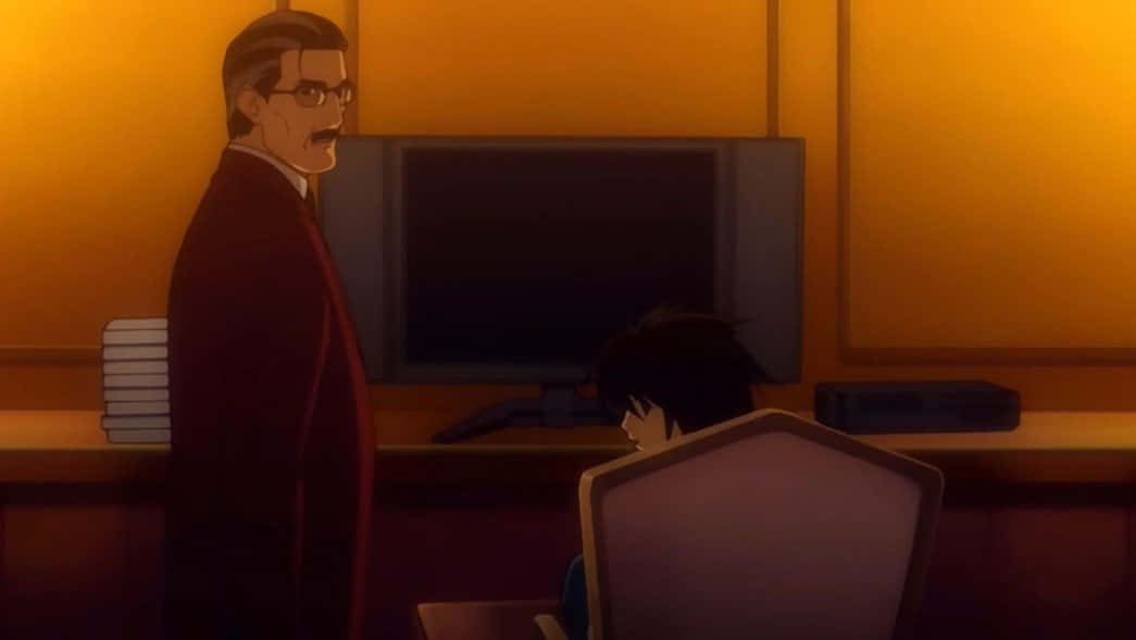 Soichiro Yagami deep in thought in his office Wallpaper