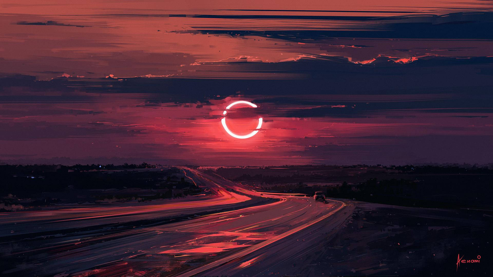 Stunning Solar Eclipse Over a Deserted Highway Wallpaper