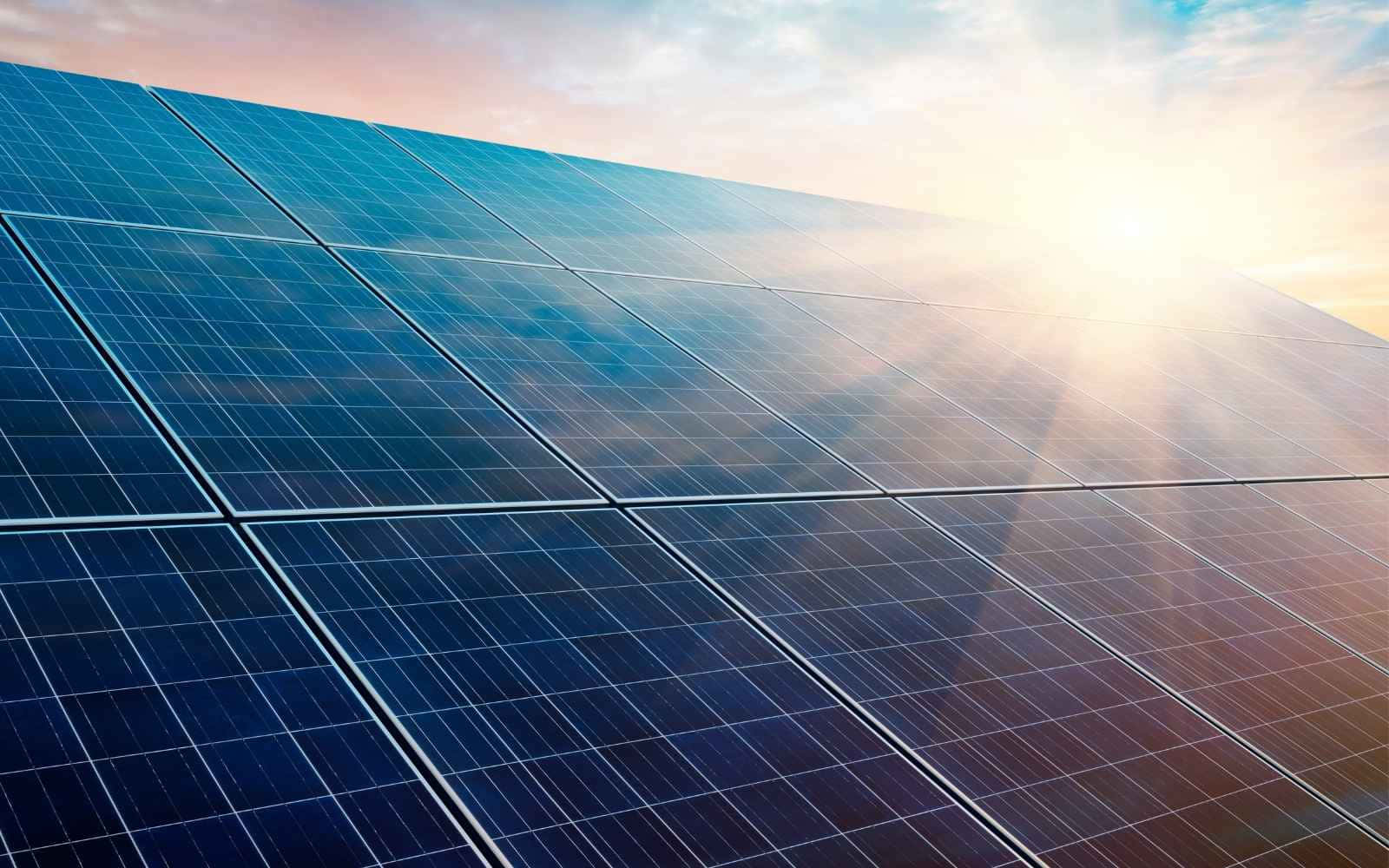 Solar panels under a clear blue sky