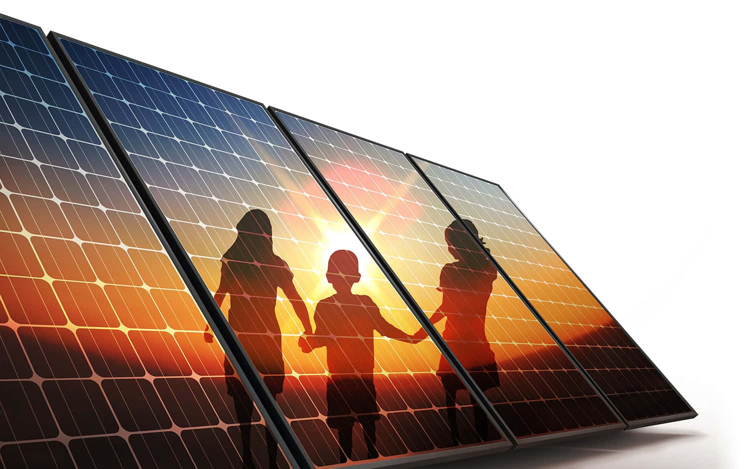 Solar Panel With Kids Silhouette During Sunset Wallpaper