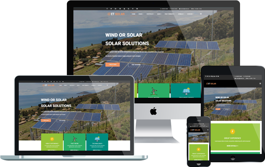 Solar Solutions Responsive Website Mockup PNG