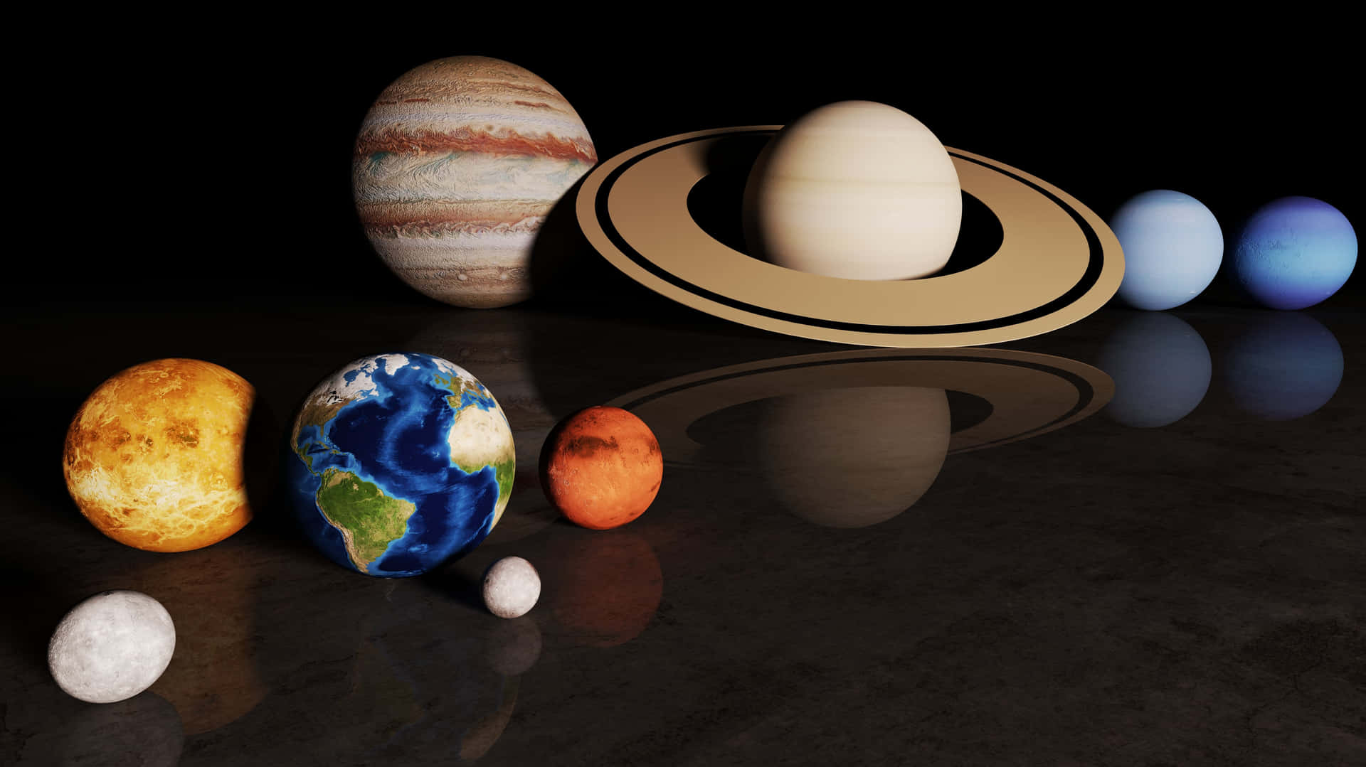 Solar System On Glossy Table Wallpaper
