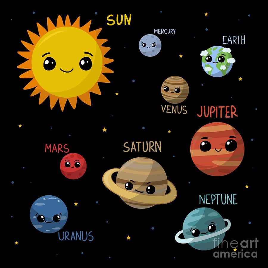 Imagenlinda Del Sistema Solar Con Nombres En Estilo Dibujo Animado.