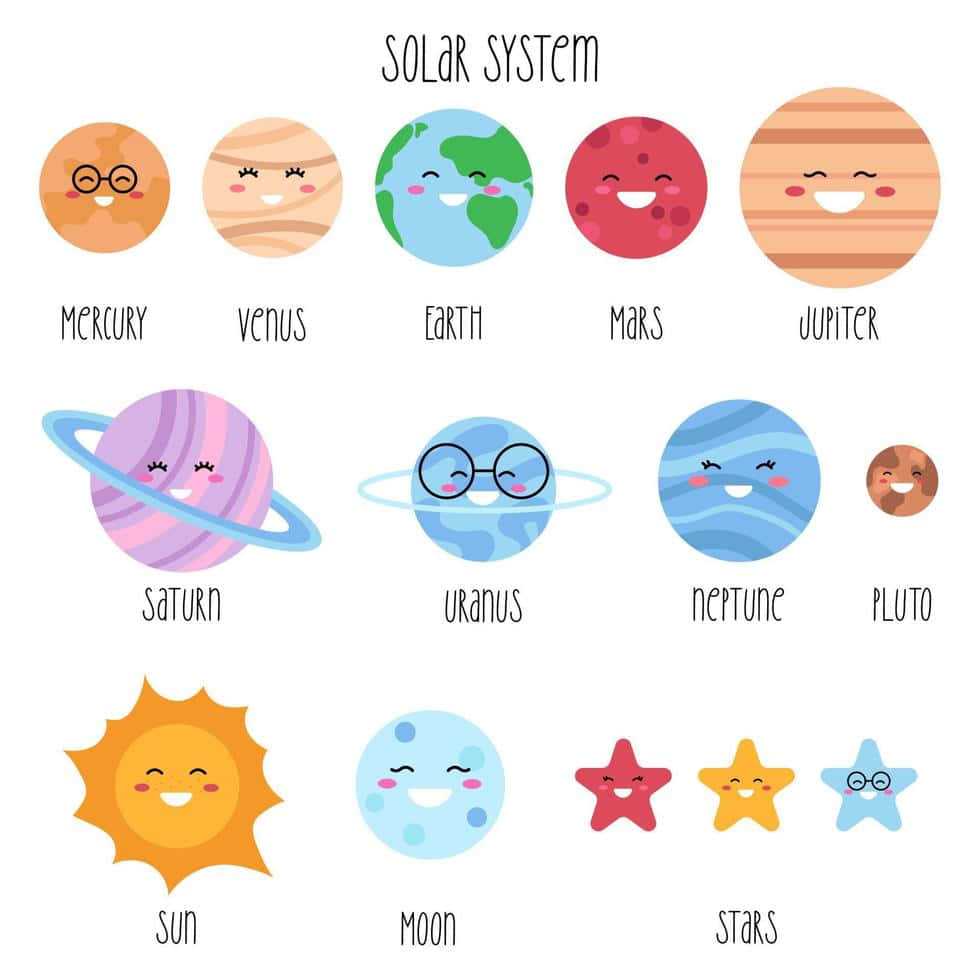 Dibujosanimados Del Sistema Solar En Una Imagen Blanca.