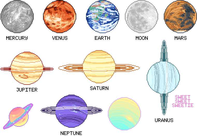 Solar System Pixel Art Planets PNG