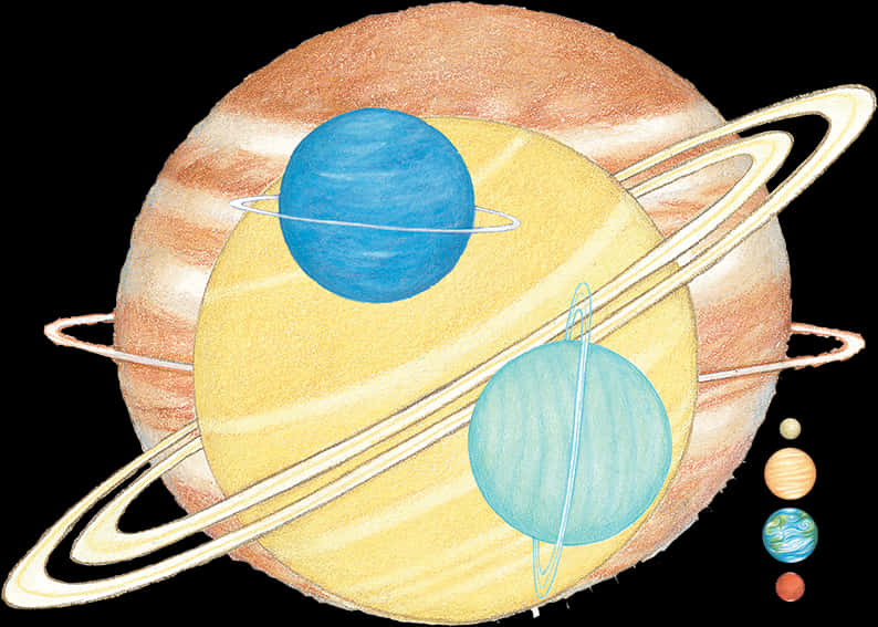 Solar System Ringed Planets Illustration PNG