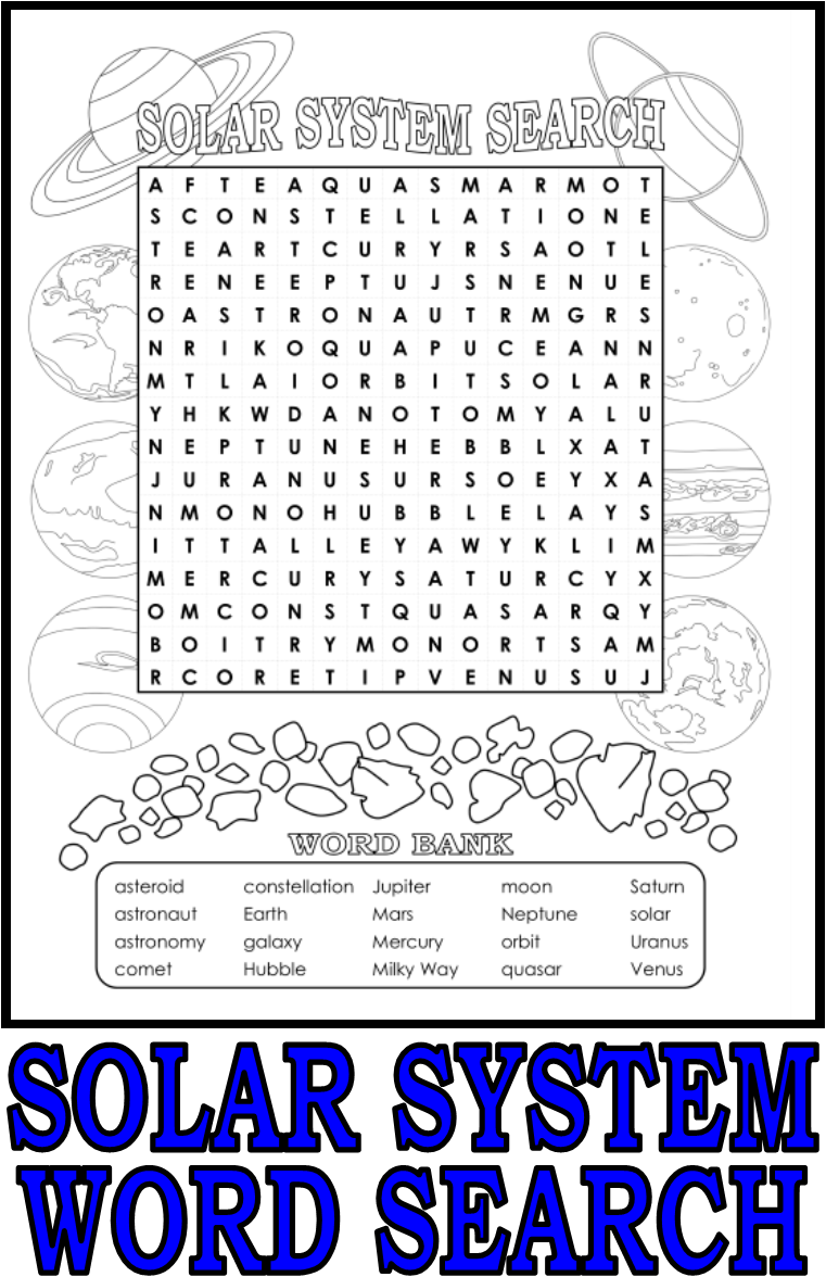 Solar System Word Search Puzzle PNG