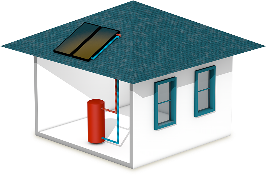 Solar Water Heating System Isometric View PNG