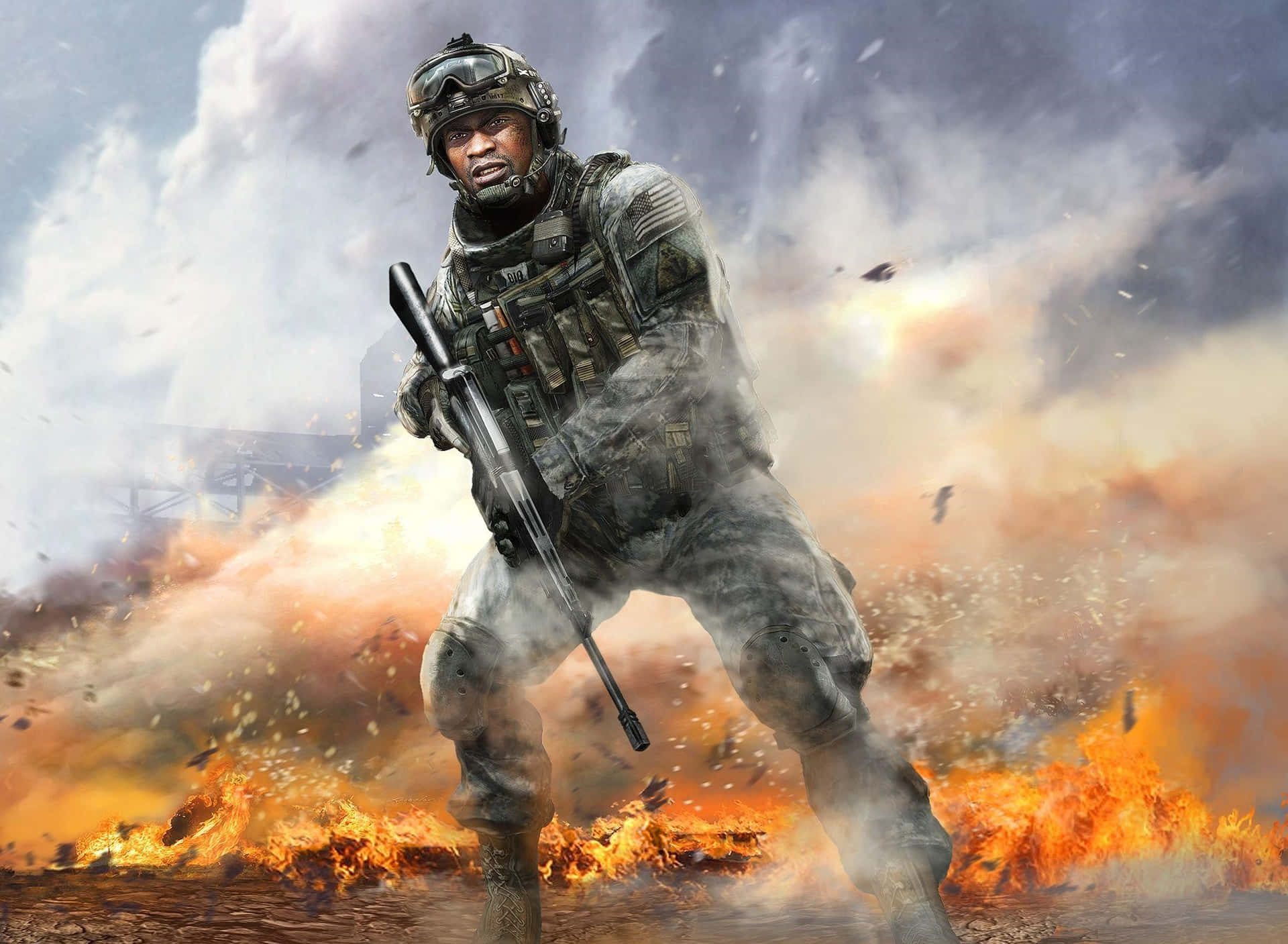 Soldier Amidst Battlefield Blaze Wallpaper