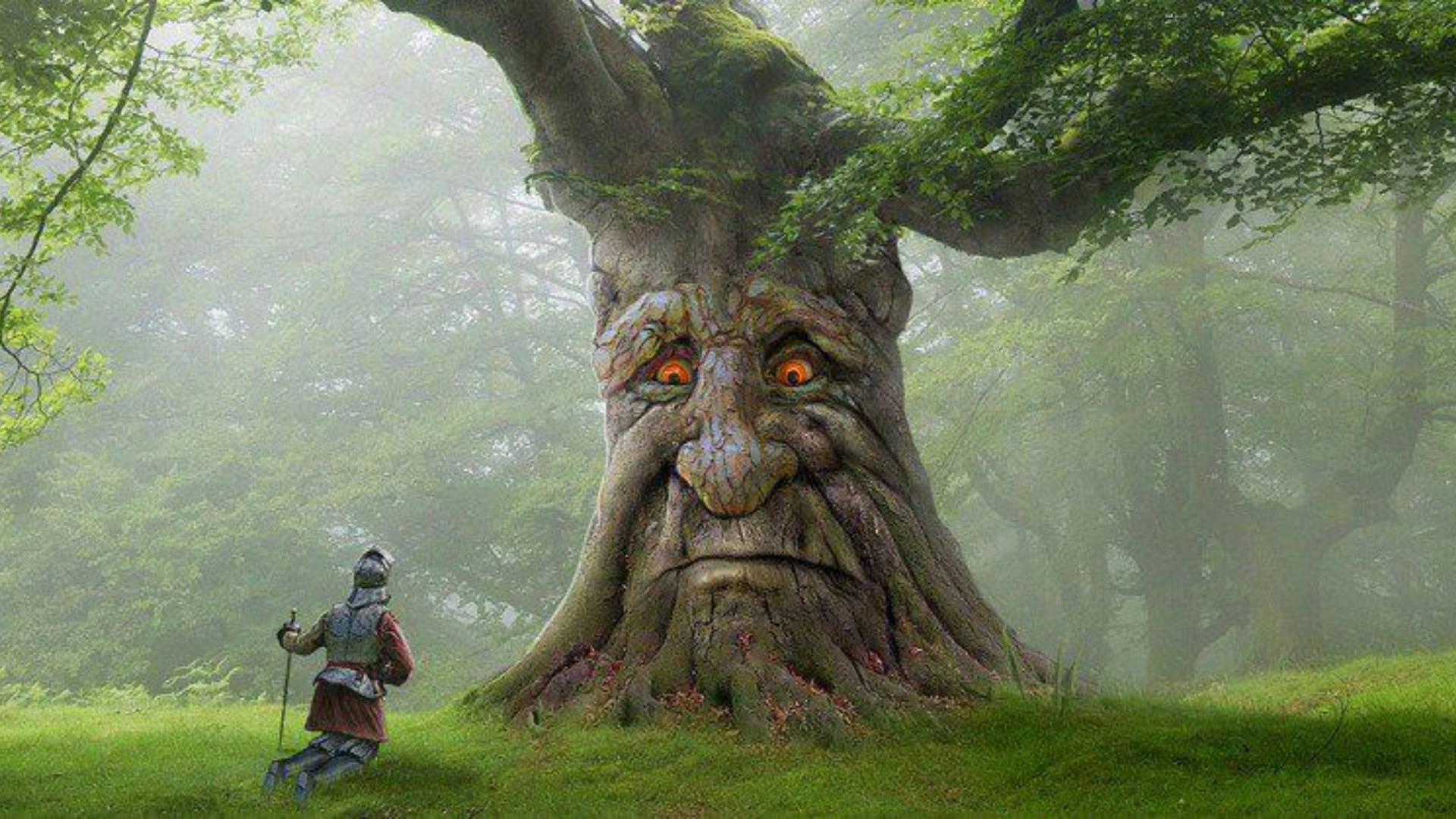 Soldier And The Wise Mystical Tree Wallpaper