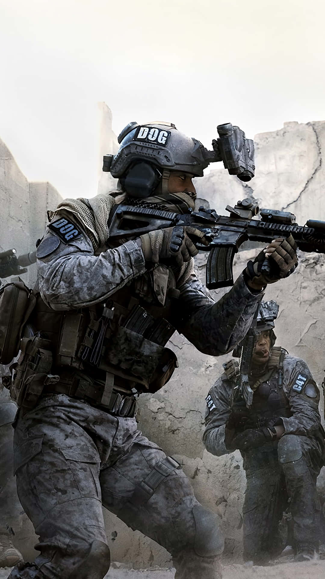 Billeder af Call of Duty-soldater på en mørk sort baggrund