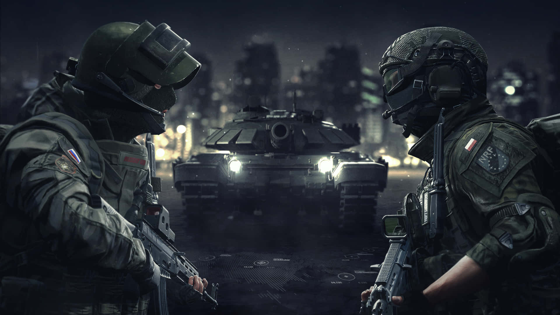 Soldiers_and_ Armored_ Vehicle_ Night_ Patrol.jpg Wallpaper