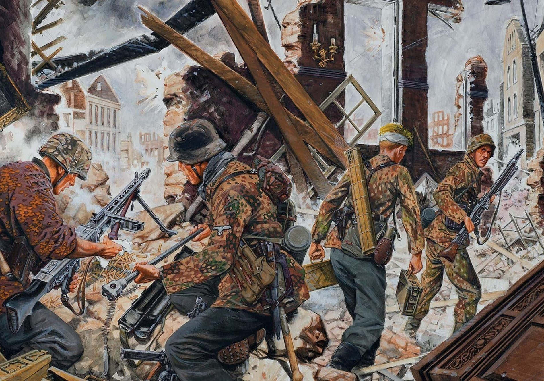 Soldiers_in_ Urban_ Combat_ Painting Wallpaper