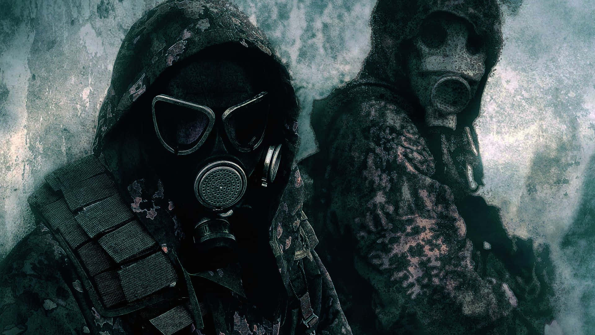 Soldiersin Gas Masks Dark Backdrop.jpg Wallpaper