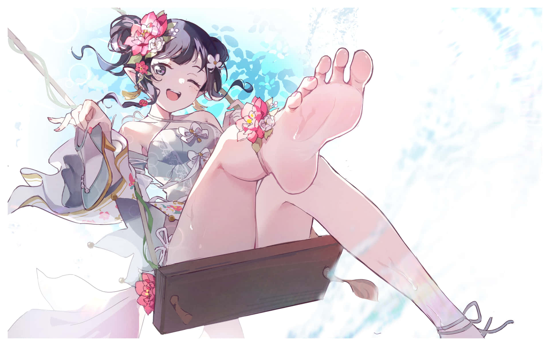 Sole Of Anime Girl On Swing Wallpaper