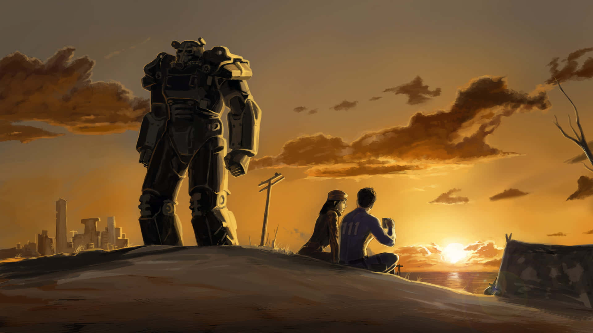 Endastöverlevande Fallout 4 Solnedgång Wallpaper