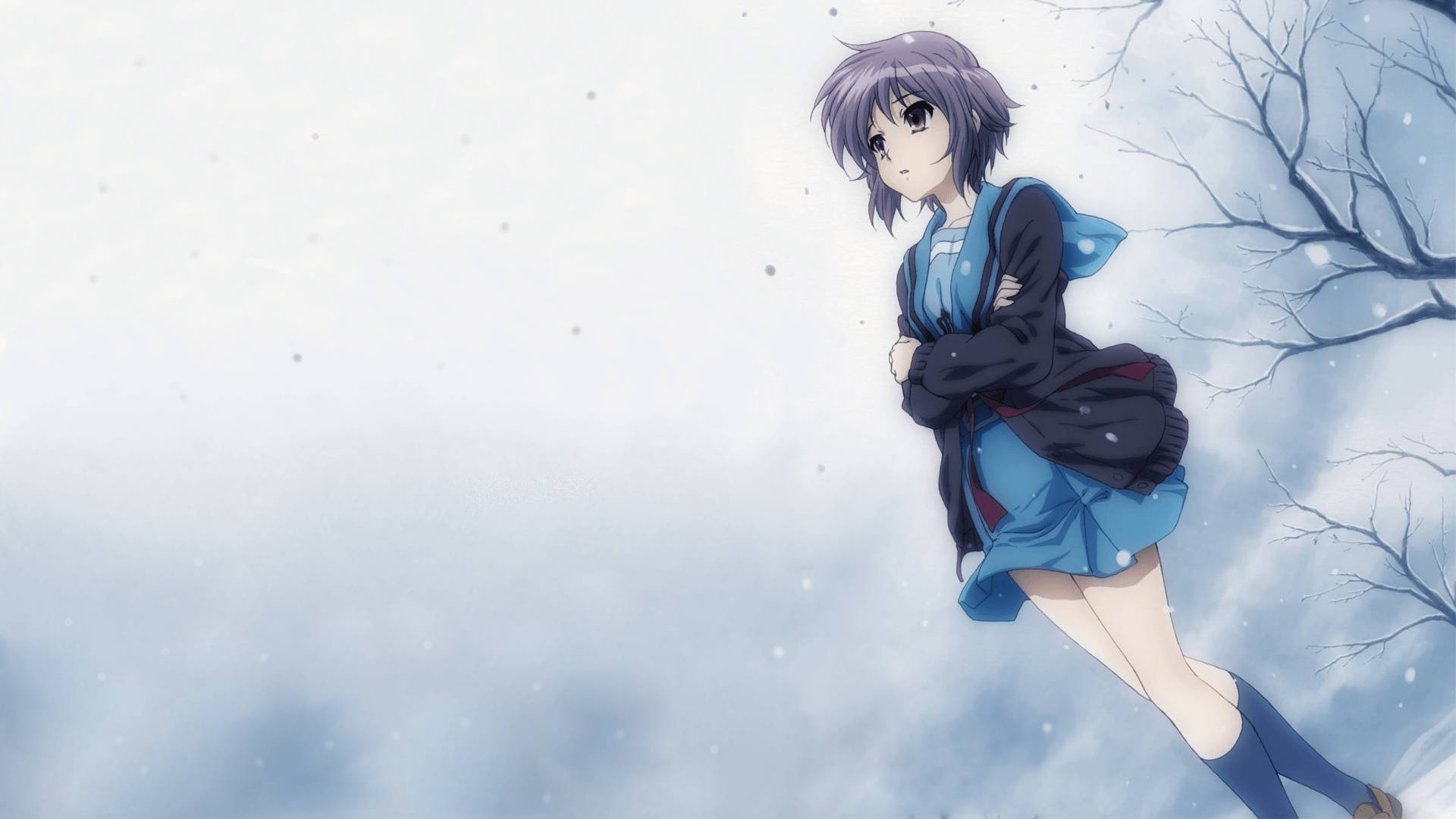 Girl Standing in the gloomy snow solemnly Sad Anime HD wallpaper.