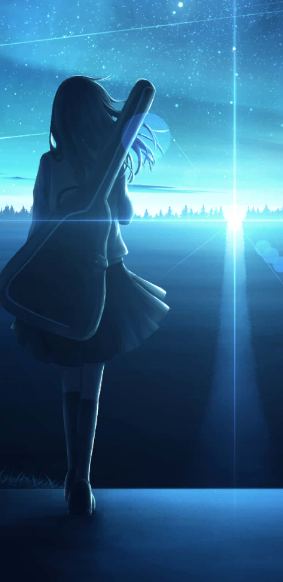 Solitary Anime Girl Stargazing Wallpaper