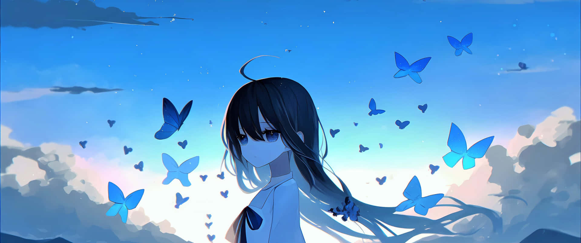 Solitary Anime Girl With Butterflies Wallpaper