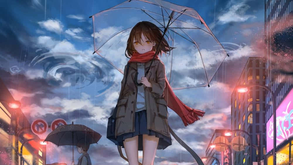Solitary_ Evening_ Rain_ Anime_ Girl.jpg Wallpaper
