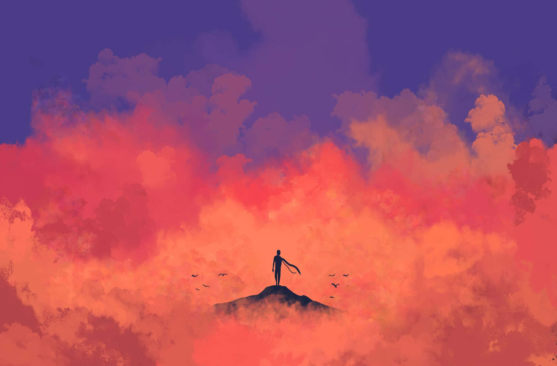 Solitary Figure Against Sunset Sky Wallpaper