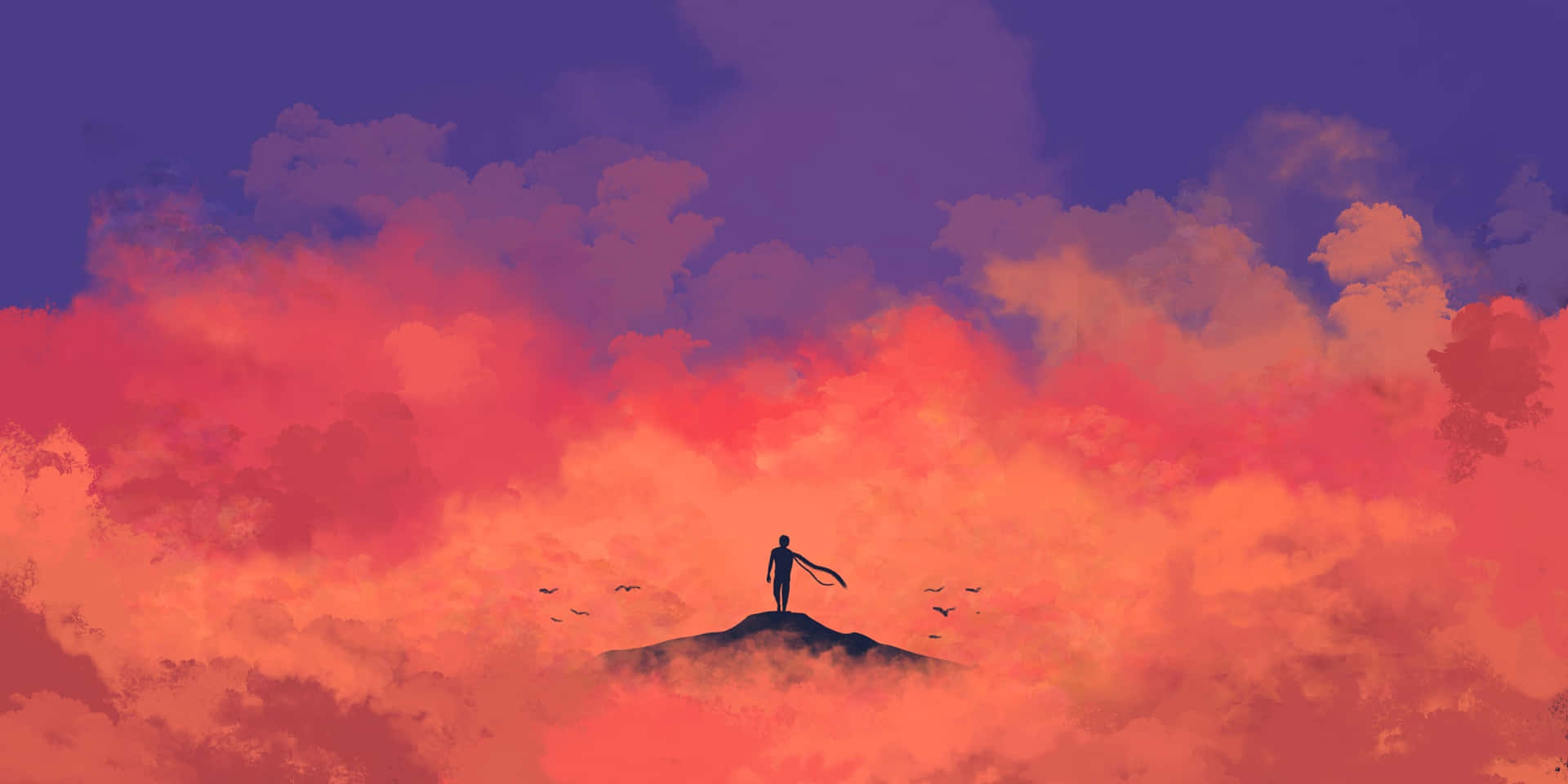 Solitary_ Figure_ Amidst_ Crimson_ Skies Wallpaper