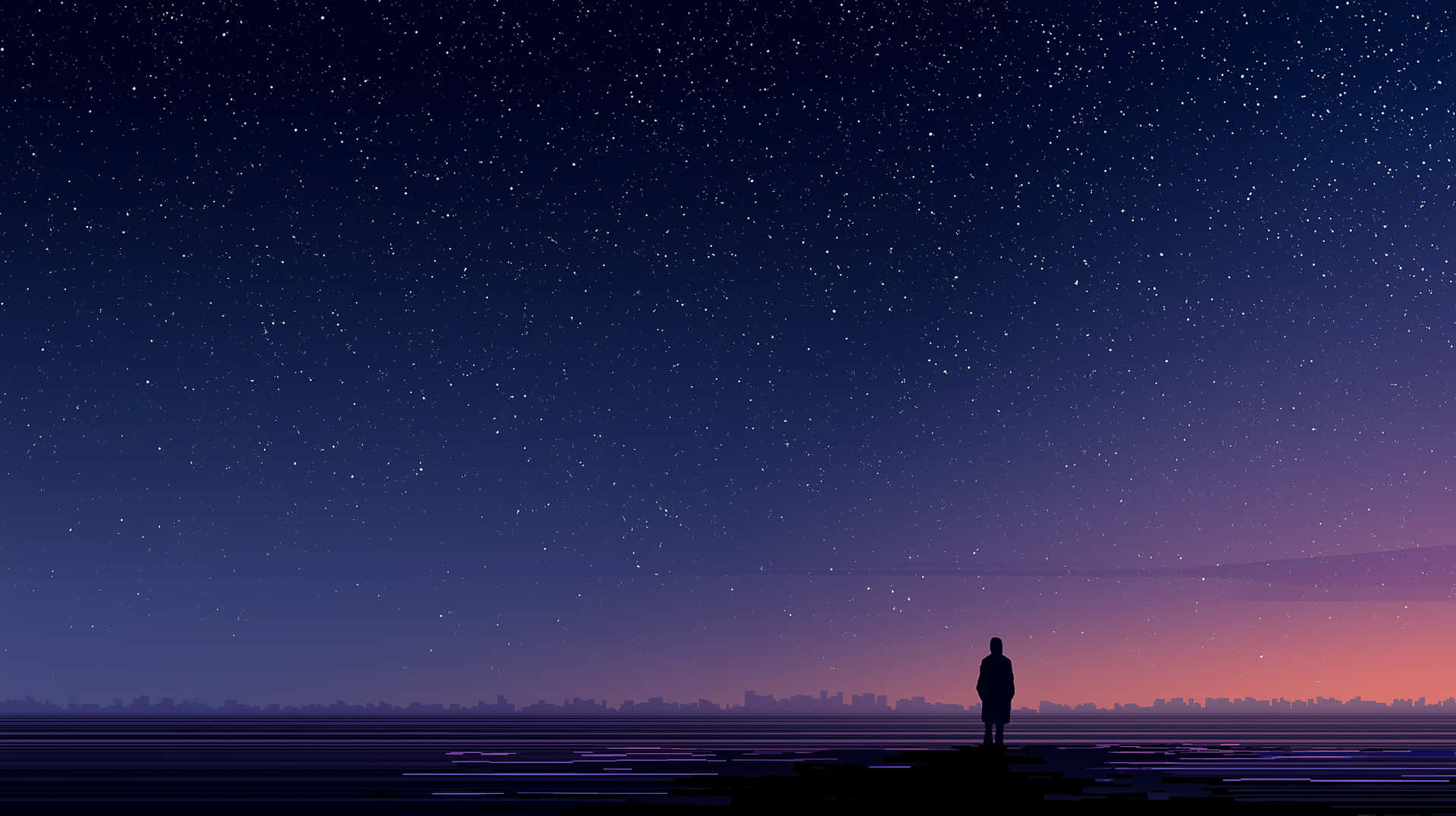 Solitary Figure Beneath A Vast, Star-dusted Twilight Sky Wallpaper