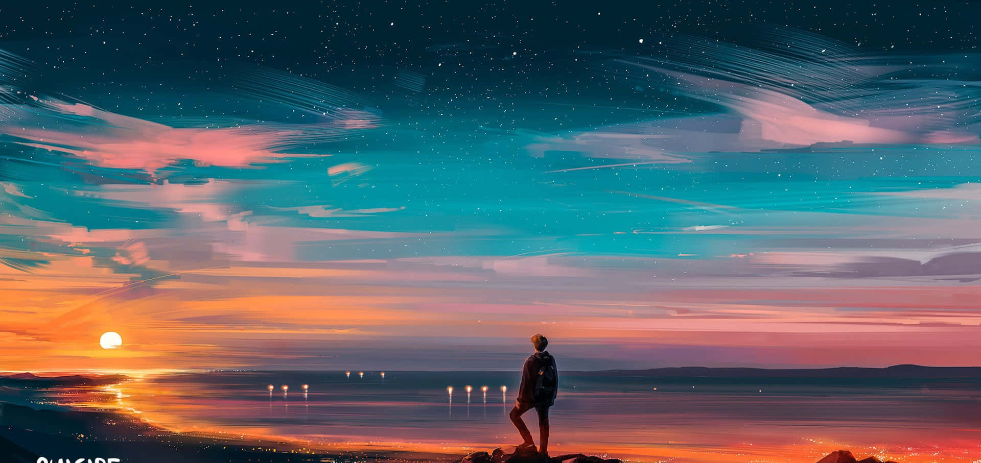 Solitary Man Under Sunset Wallpaper