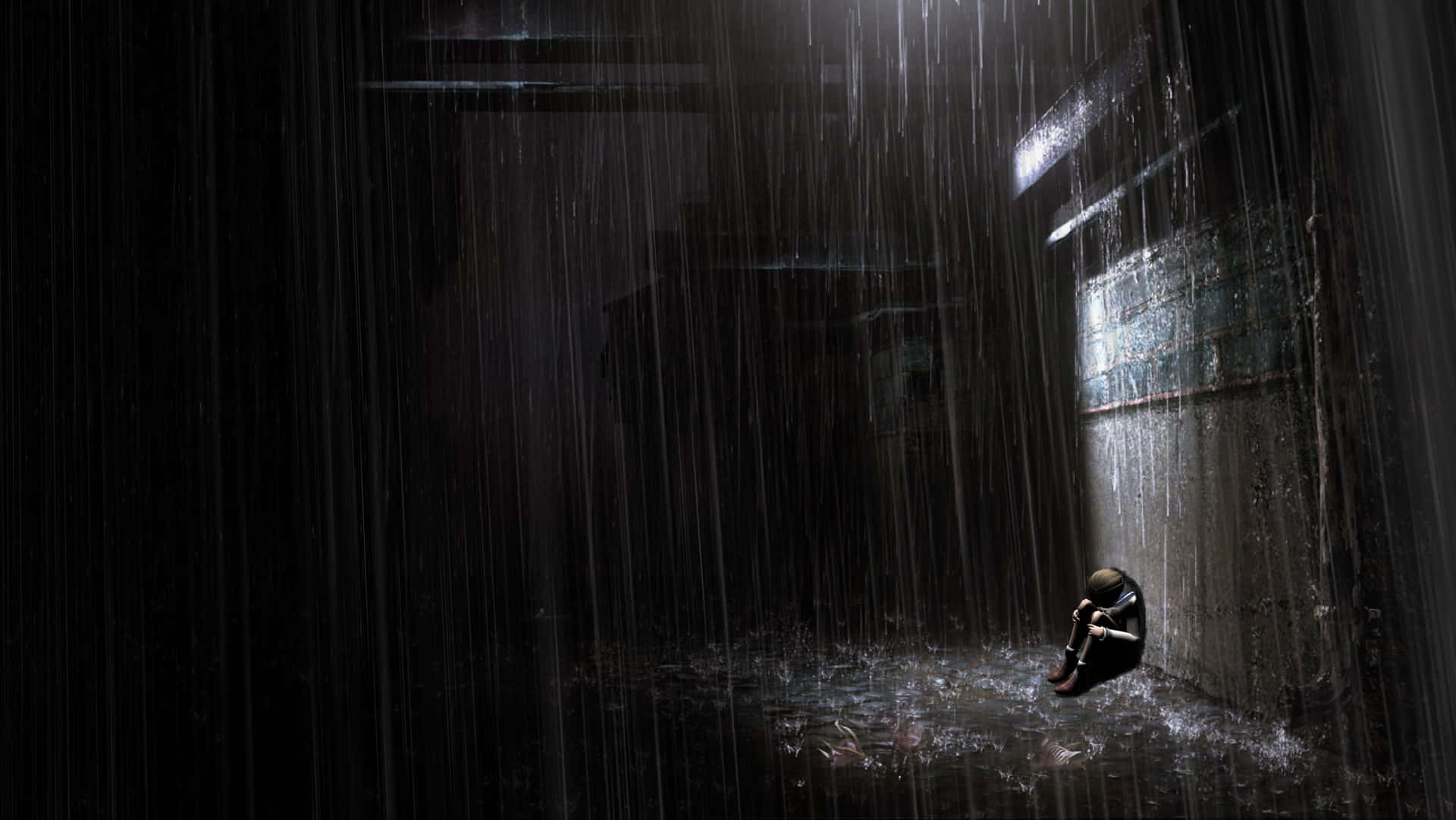 Solitary Person Under Rain Wallpaper
