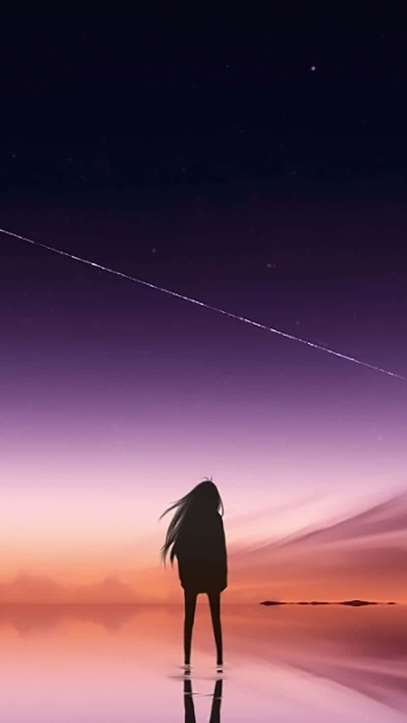 Solitary_ Silhouette_ Anime_ Sunset Wallpaper