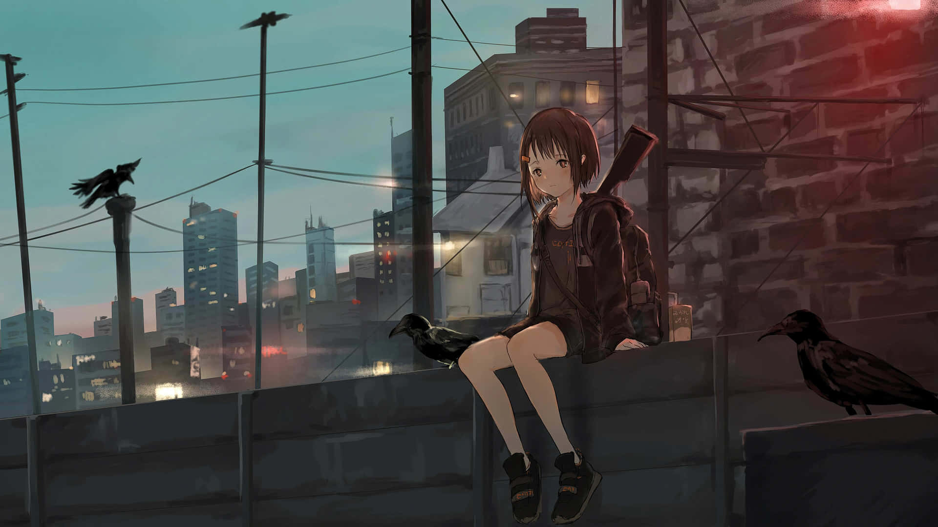 Solitude Amidst Urban Dusk Anime Wallpaper