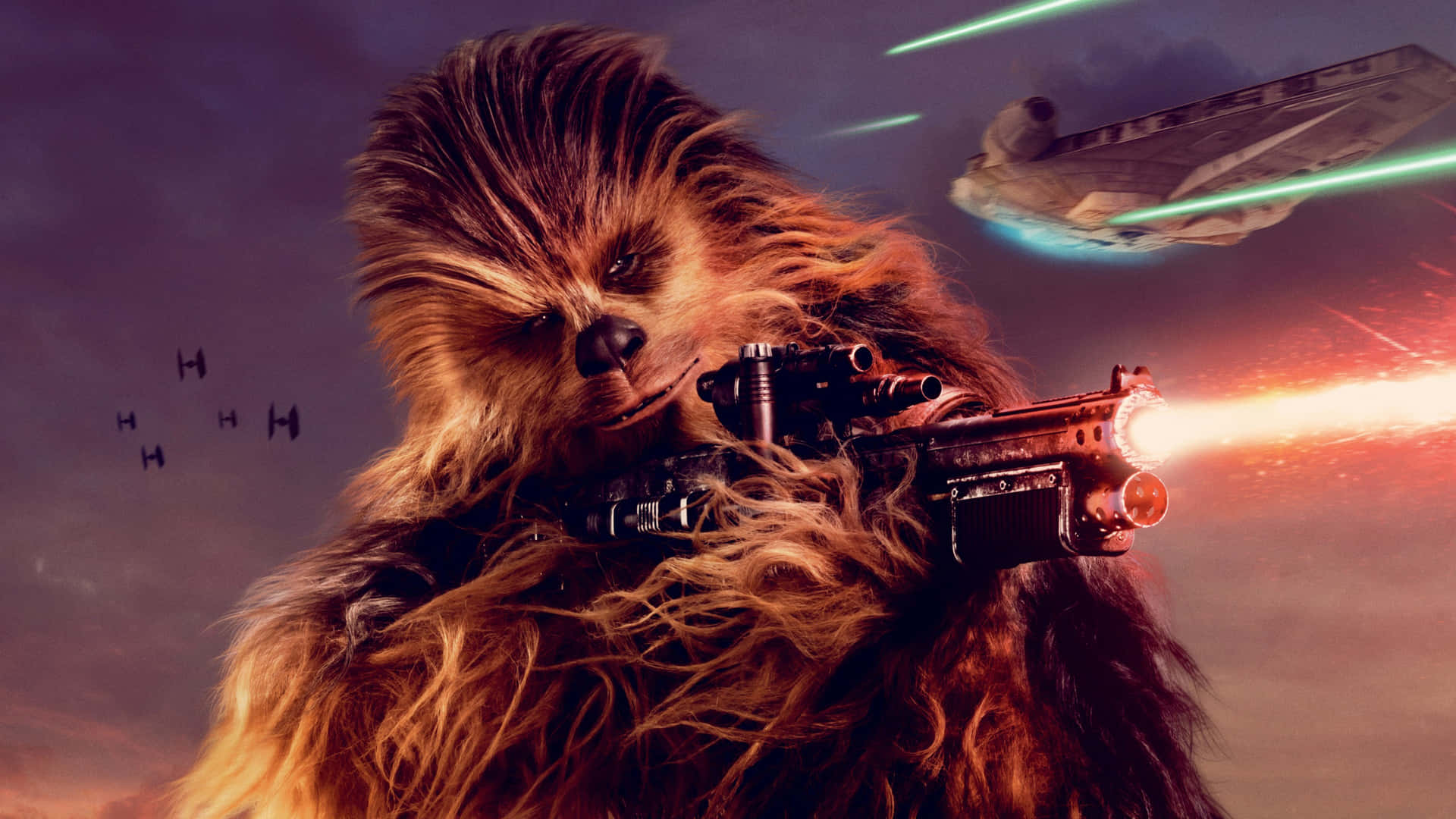 Han Solo and Chewbacca at the helm of the Millennium Falcon in Solo: A Star Wars Story Wallpaper