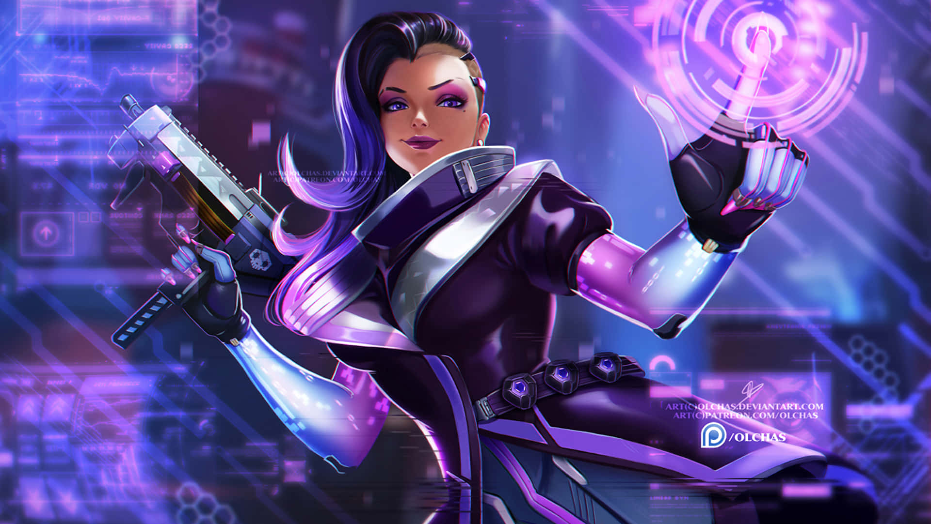 Harness the power of Sombra's Hacking Abilities with Overwatch. Wallpaper